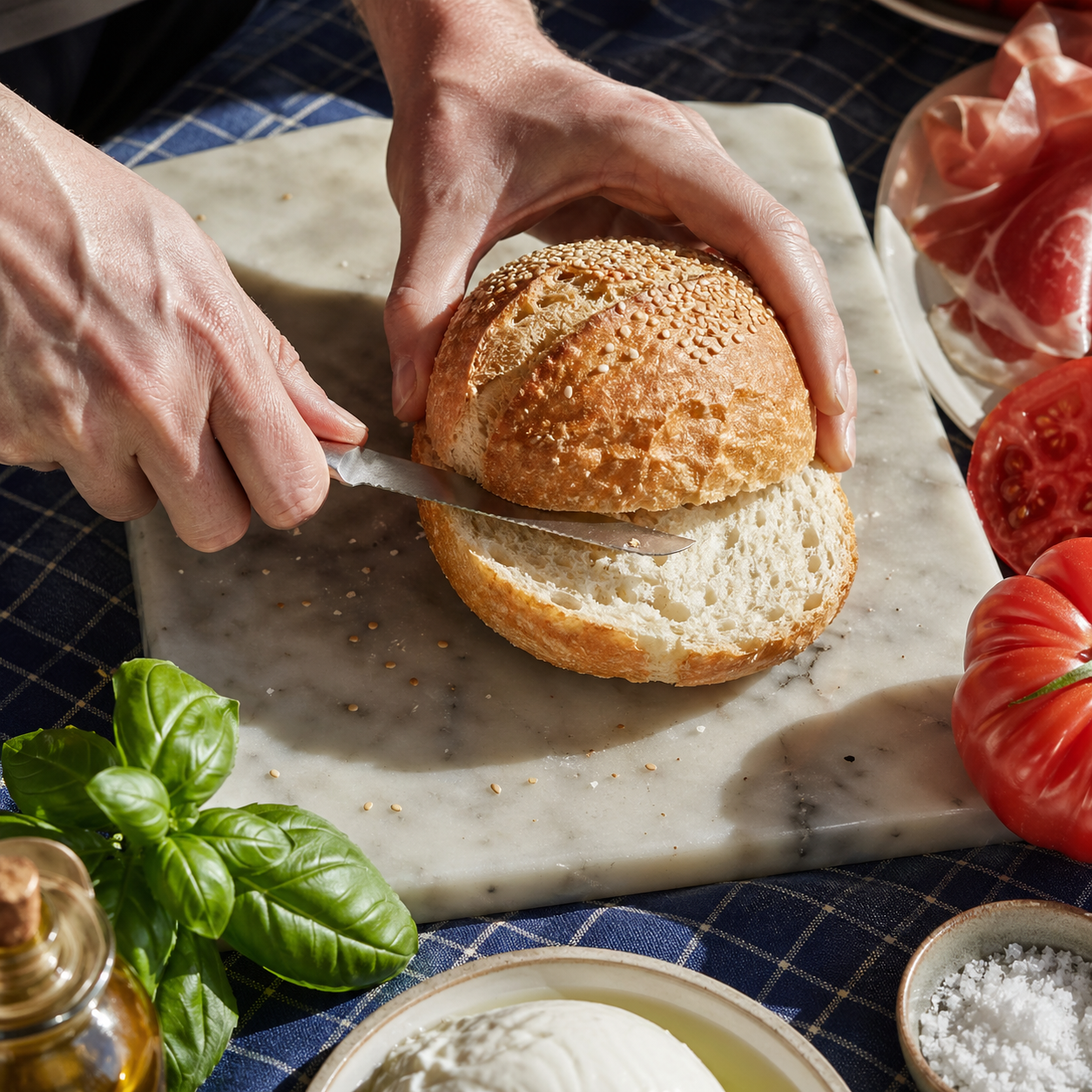 Caprese panino with prosciutto crudo: ingredients