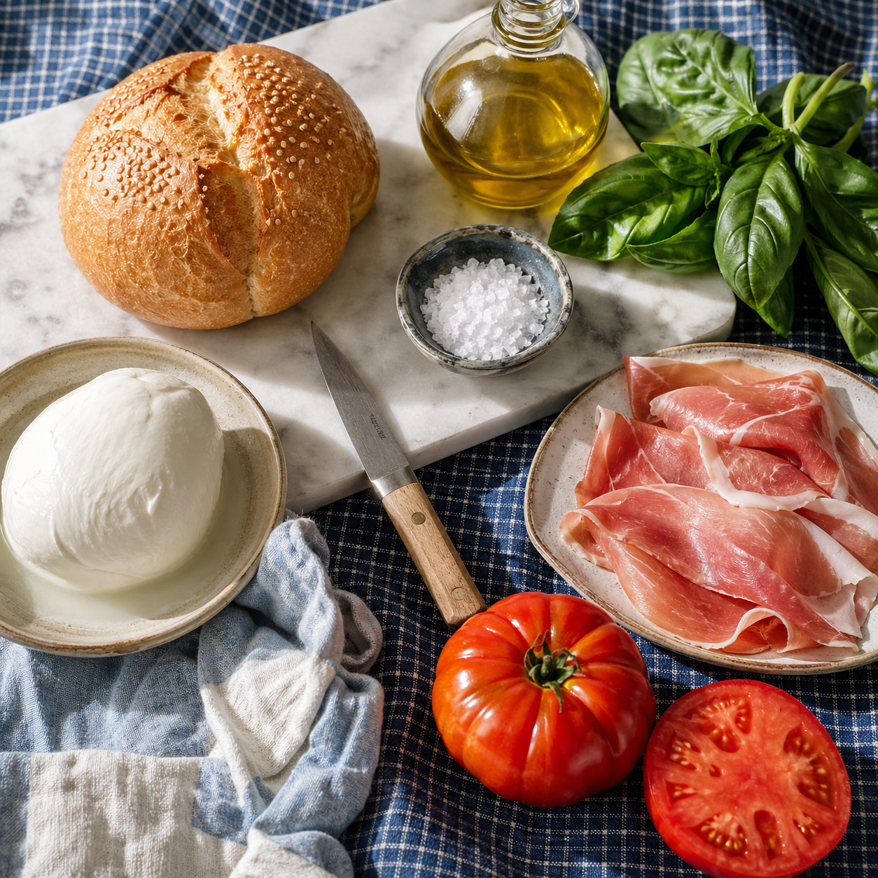 Caprese panino with prosciutto crudo: ingredients