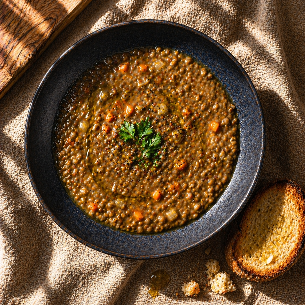 Lentil soup with garlic crostoni