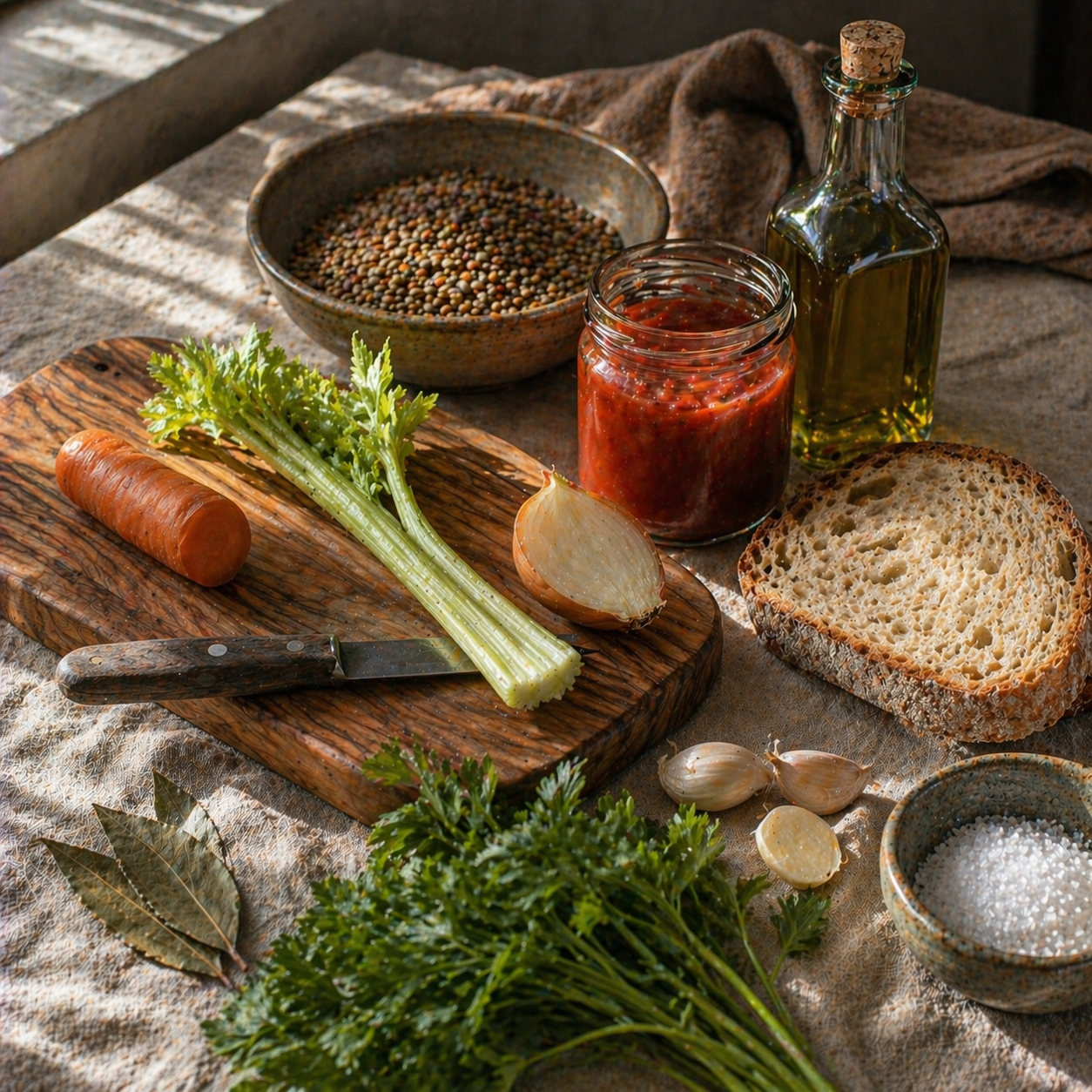 Lentil soup with garlic crostoni: ingredients