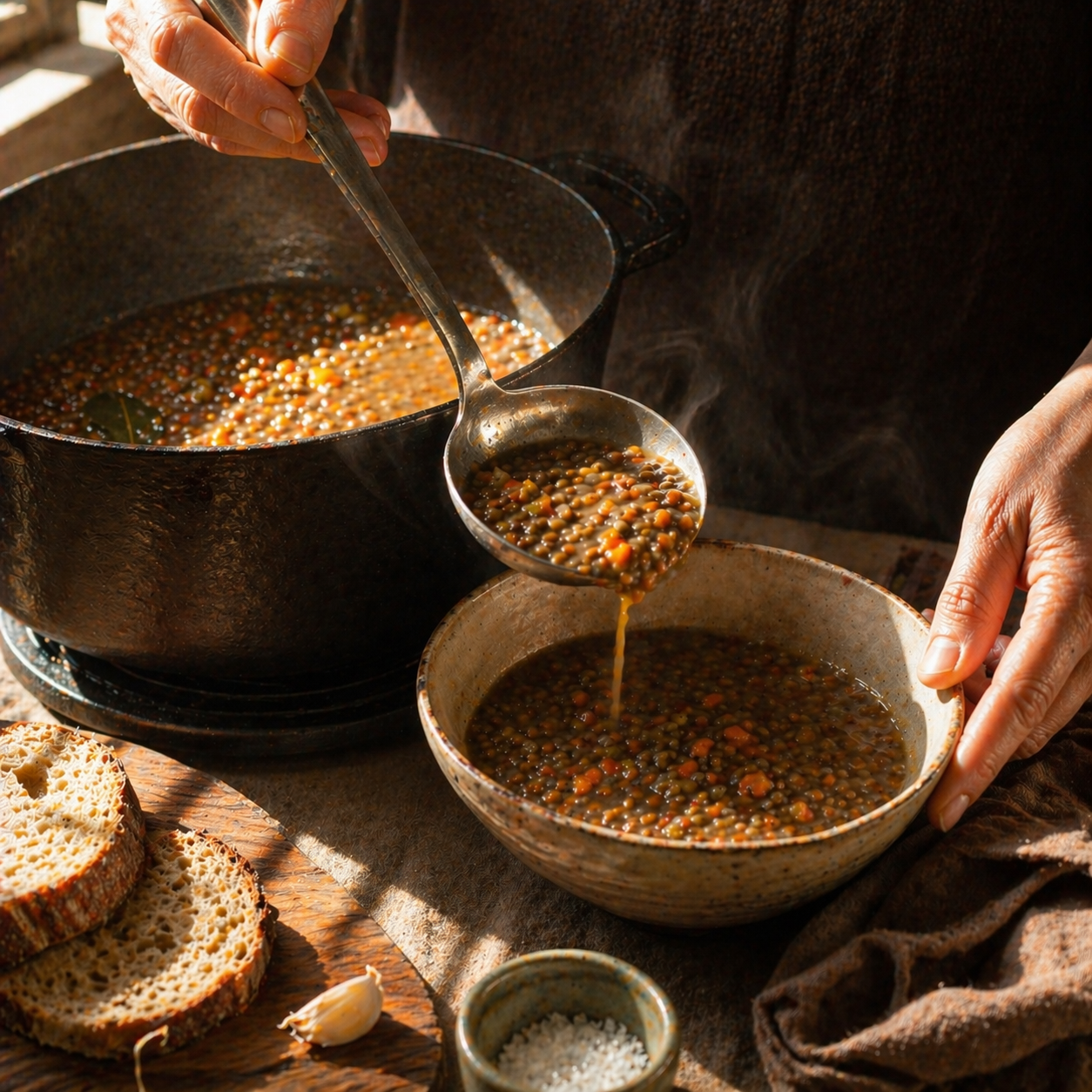 Lentil soup with garlic crostoni: ingredients