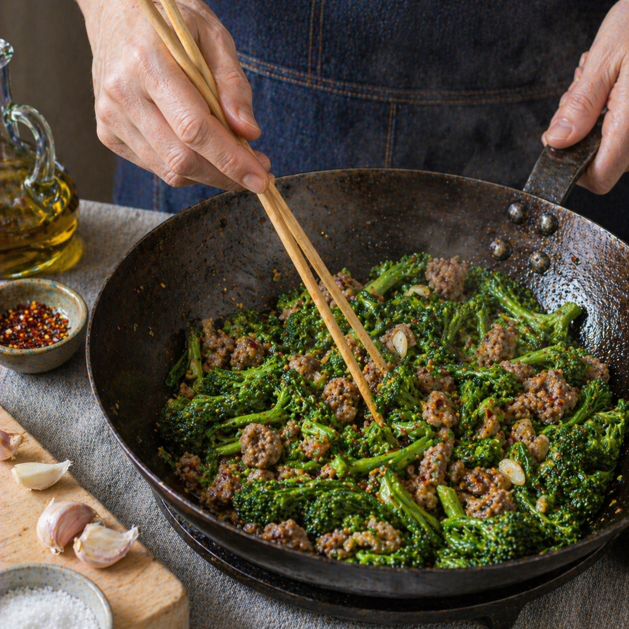 Orecchiette with broccoli and sausage: prep