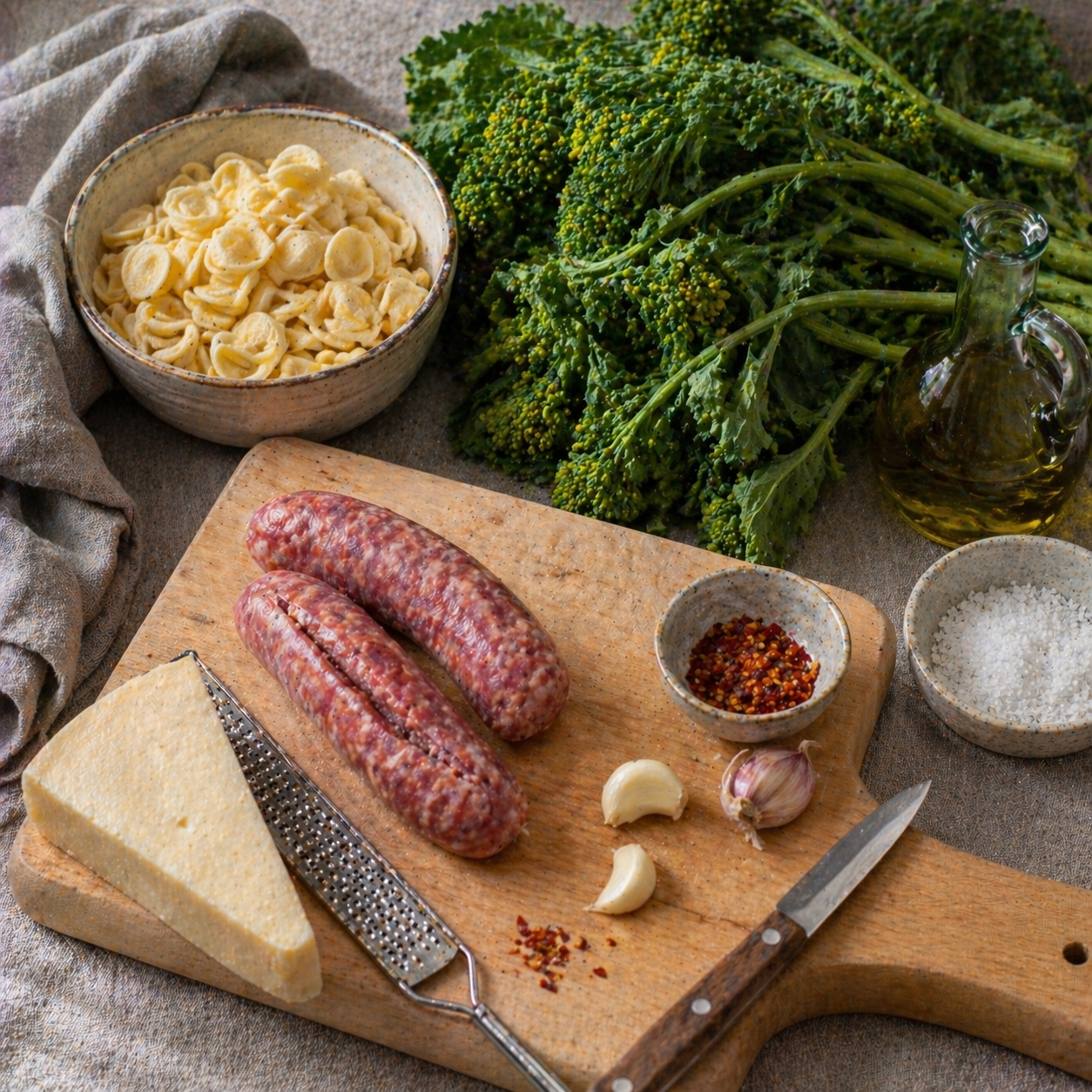 Orecchiette with broccoli and sausage: prep