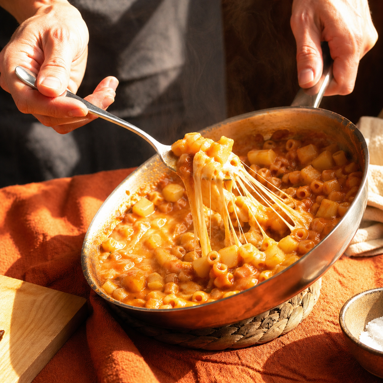 Pasta e patate with smoked mozzarella: ingredients