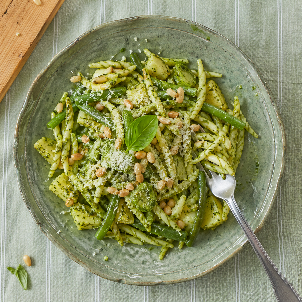 Trofie al pesto with green beans and potatoes