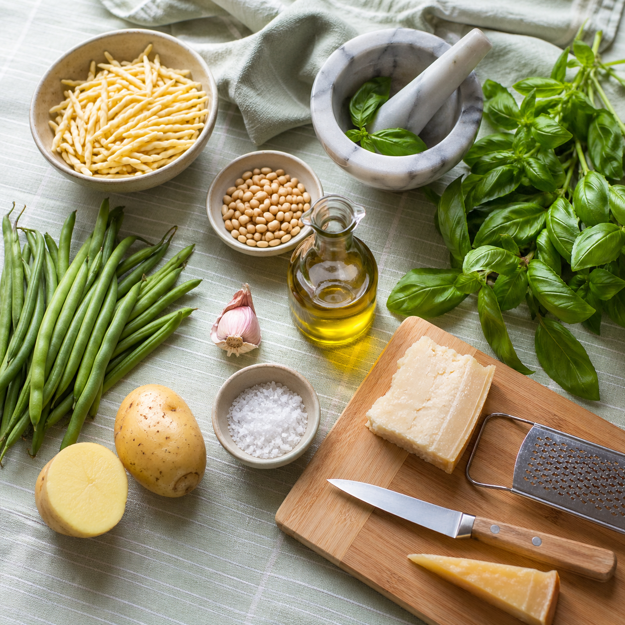Trofie al pesto with green beans and potatoes: ingredients