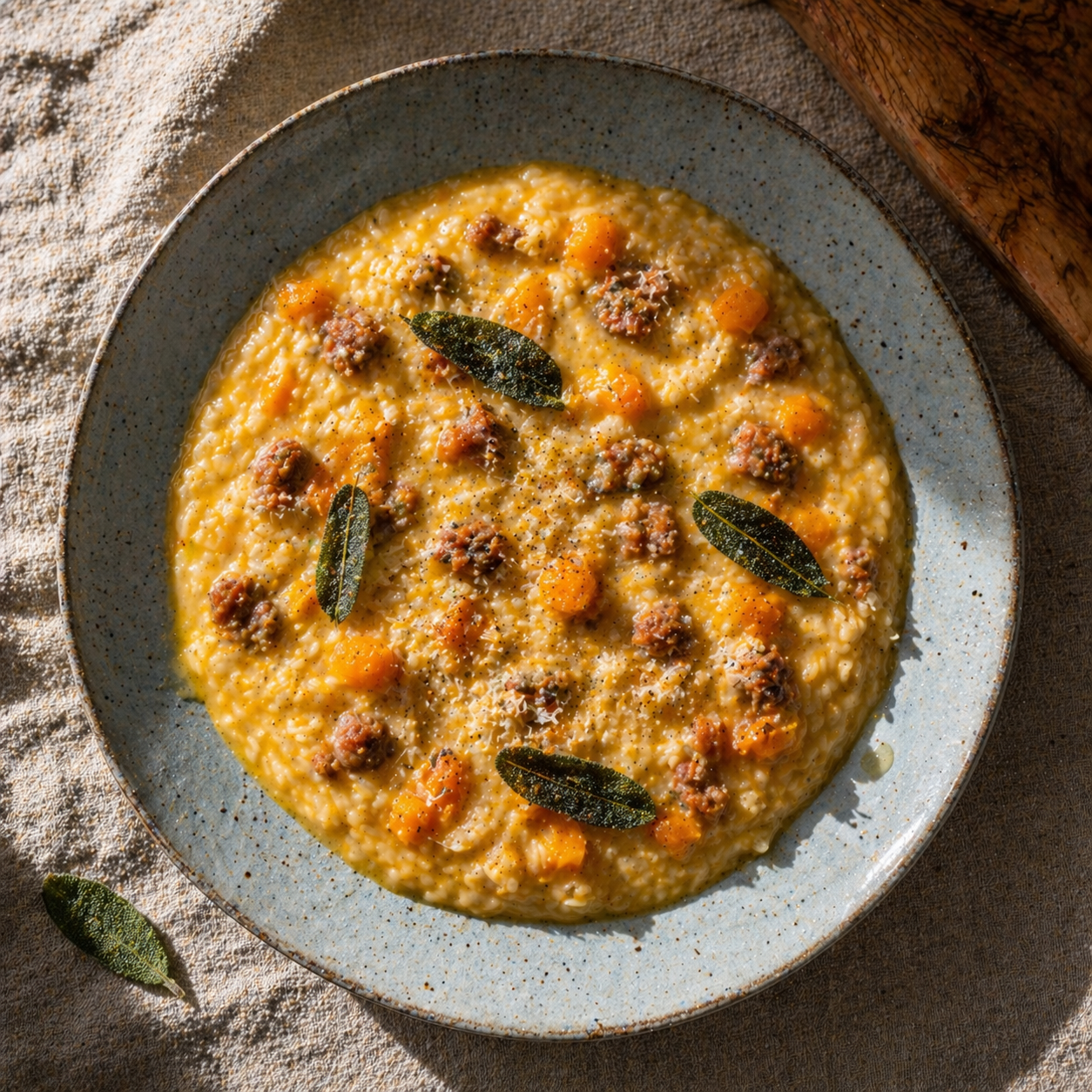 Pumpkin and sausage risotto
