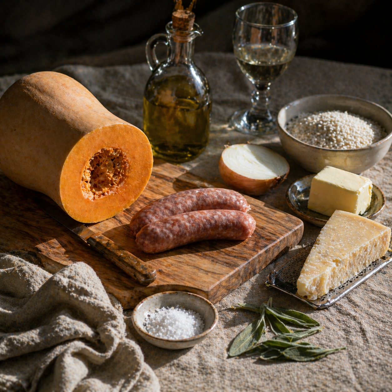 Pumpkin and sausage risotto: ingredients